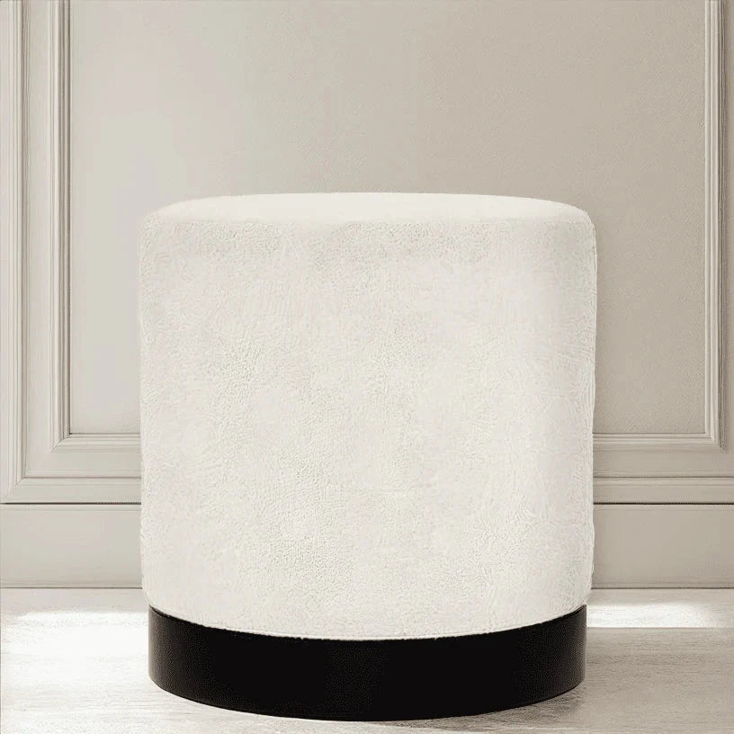 In Stock - Jaycee Cream Boucle & Black Medium Round Stool Furniture