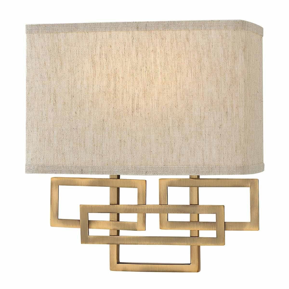 In Stock - Jennifer Brushed Brass 2 Light Wall Light with Linen Shade