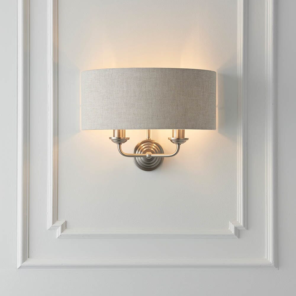 In Stock - Juniper 2 Light Chrome Wall Light with Neutral Shade Lighting
