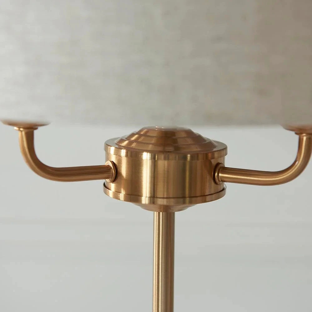 In Stock - Juniper 3 Light Brass Table Lamp with Neutral Shade Lighting