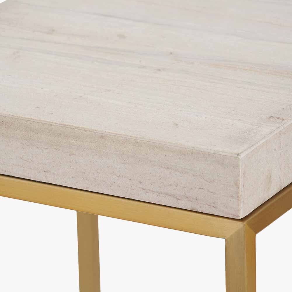 In Stock - Robyn Beige Granite & Gold Square Side Table Furniture