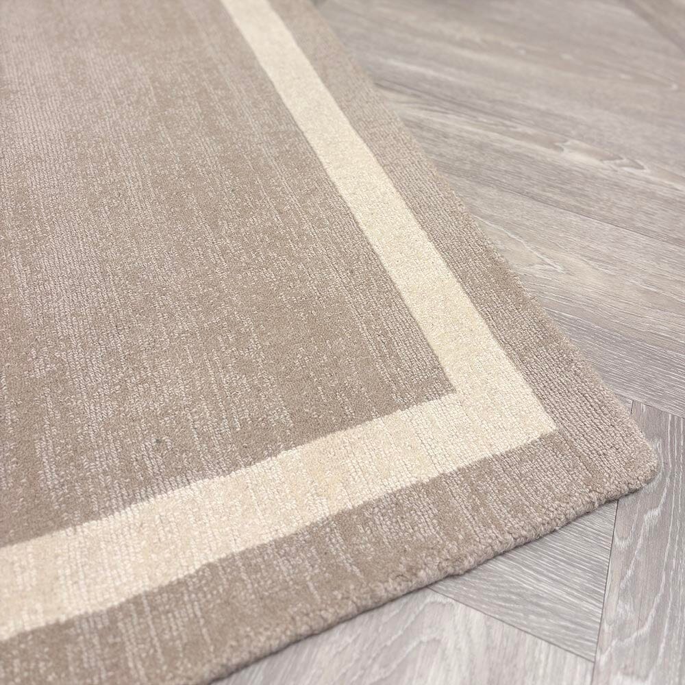 In Stock - Tamsin Taupe Wool Rug with Cream Border -160x230cm