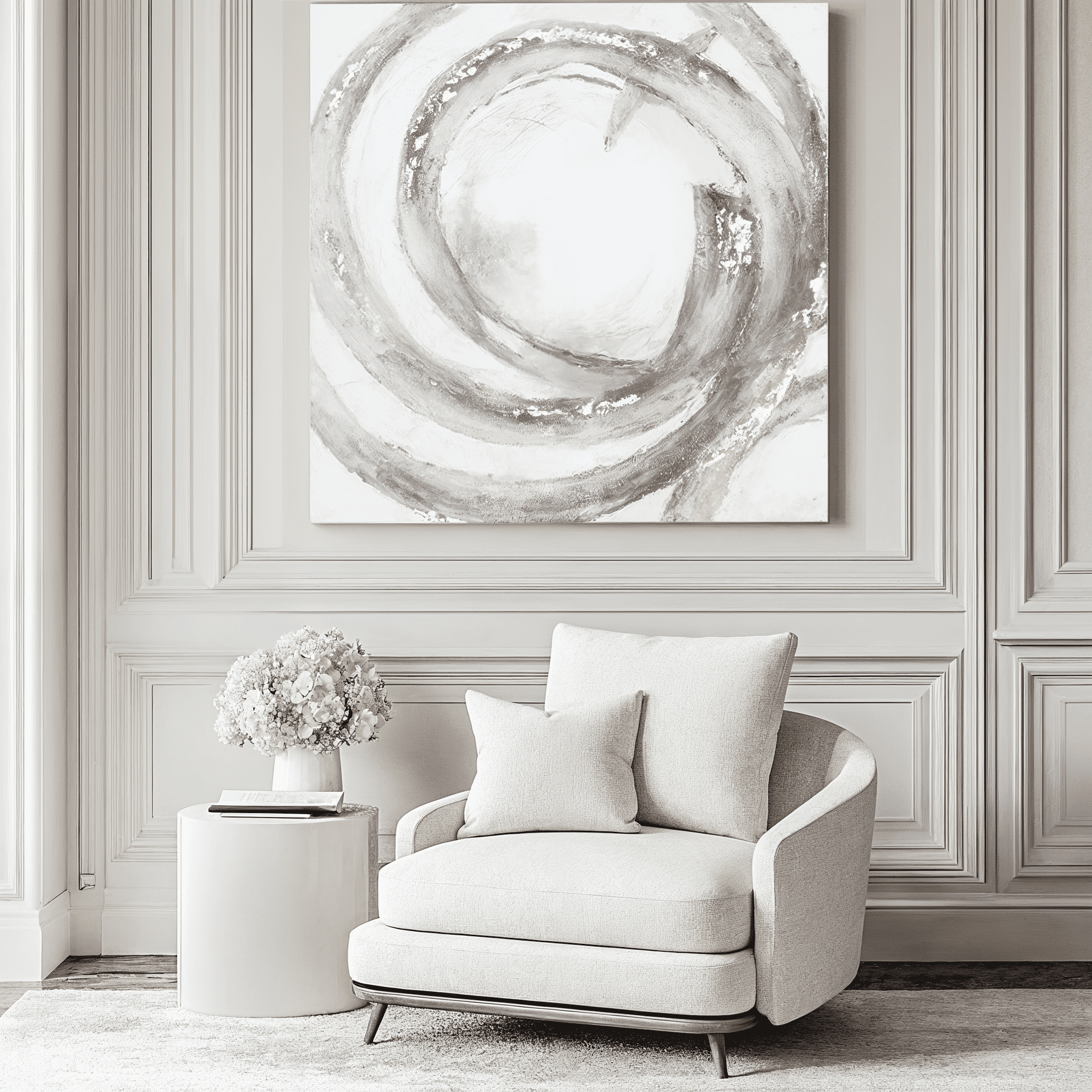 In Stock - Trixie Large Silver & Grey Abstract Painted Canvas Wall Art