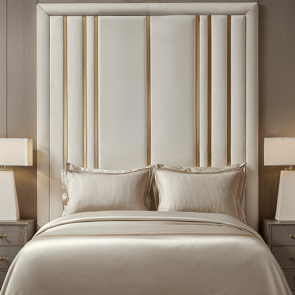 Isabelle Luxury Cream Velvet Headboard with Gold Detailing Beds and Headboards