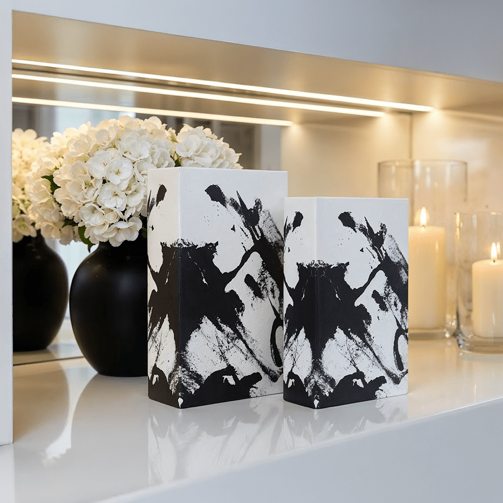 Isadora Abstract Monochrome Book Boxes- Set of 2 Accessories