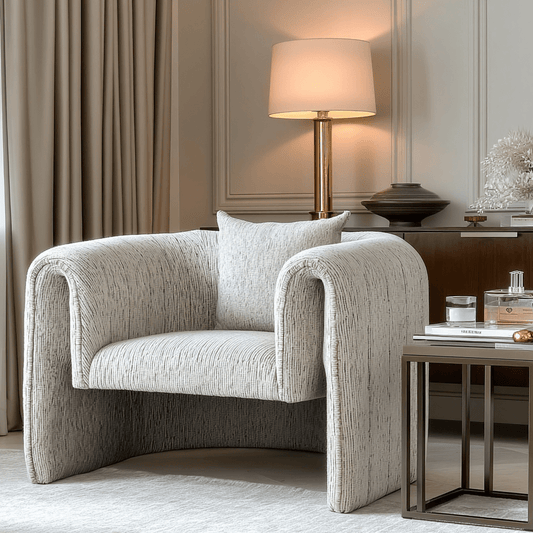 Isolinia Cream Textured Curved Accent Chair Furniture