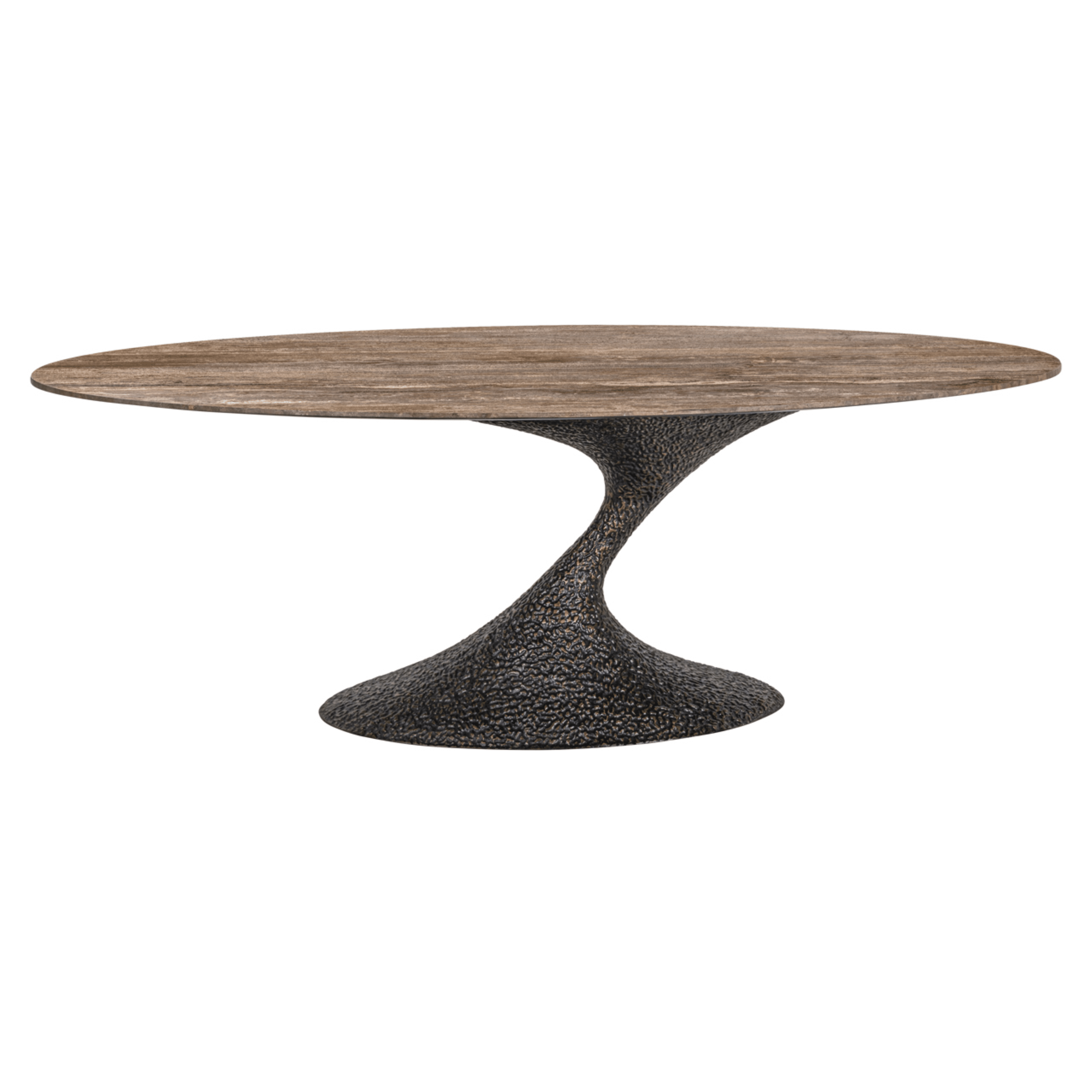 Iva Aluminium Sculptural Oval Dining Table with Travertine Top Furniture