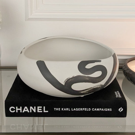Jaxon Black & Cream Paint stroke Decorative Ceramic Bowl Accessories