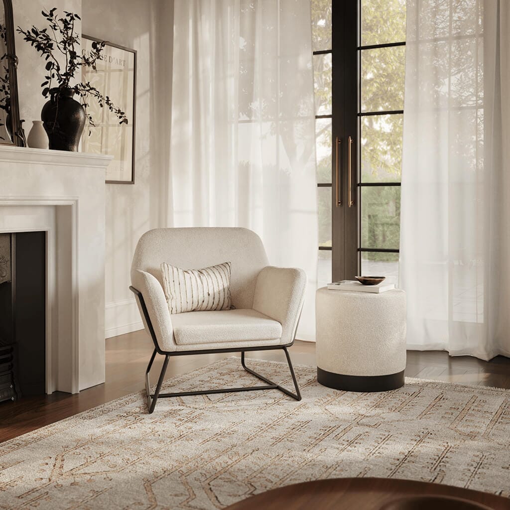 Jaycee Cream Boucle & Black Accent Chair Furniture