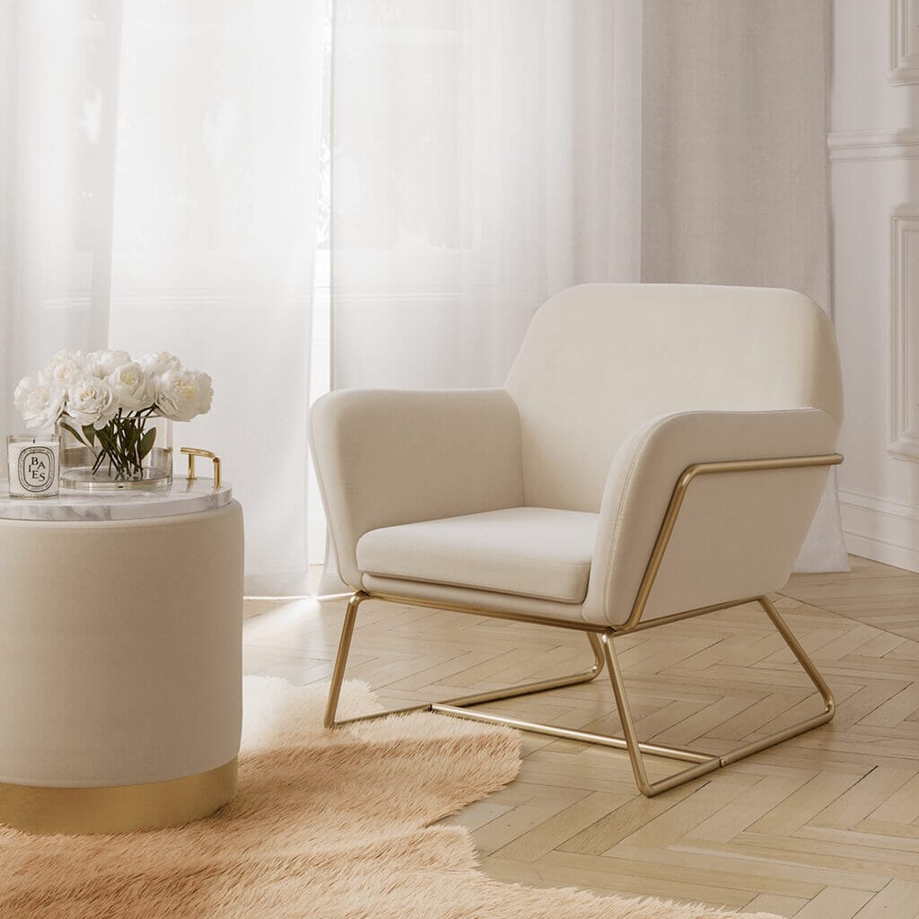 Jaycee Cream & Gold Accent Chair Furniture