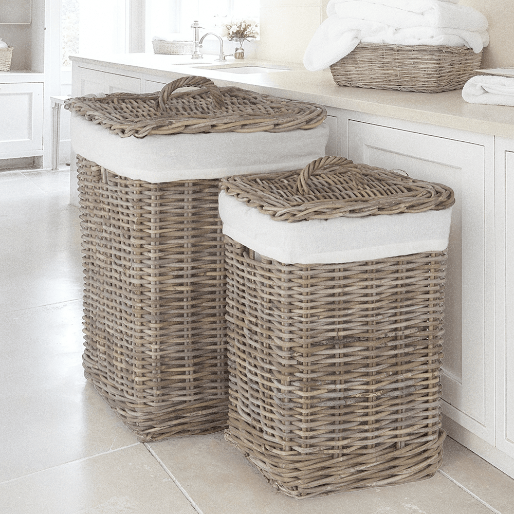 Jenel Grey Set of 2 Wicker Laundry Baskets Accessories
