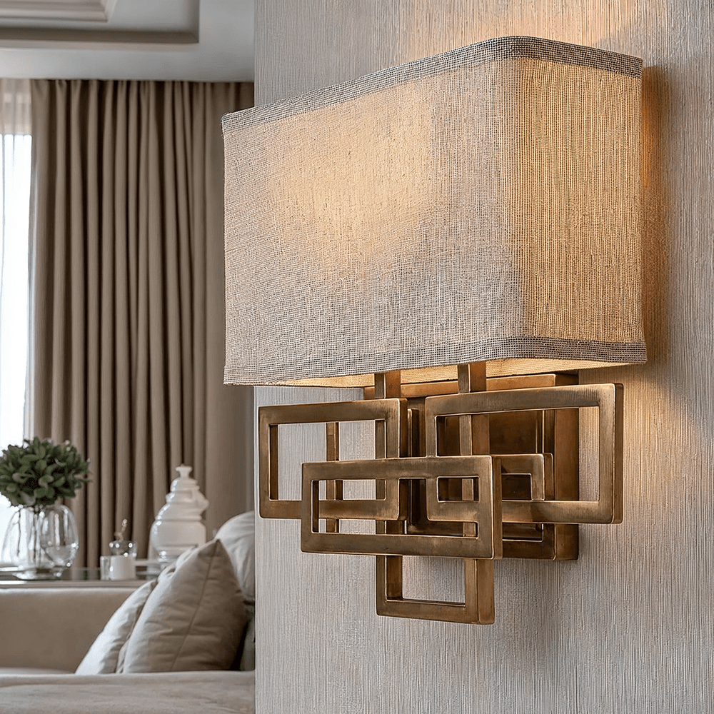 Jennifer Brushed Brass 2 Light Wall Light with Linen Shade Lighting