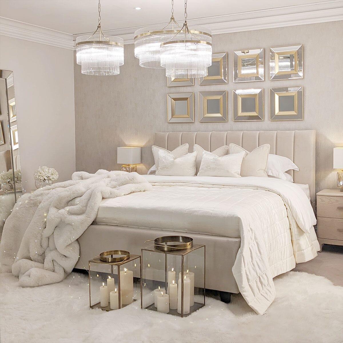 Jessabelle Luxury Vanilla Velvet Panelled Ottoman Storage Bed Beds and Headboards