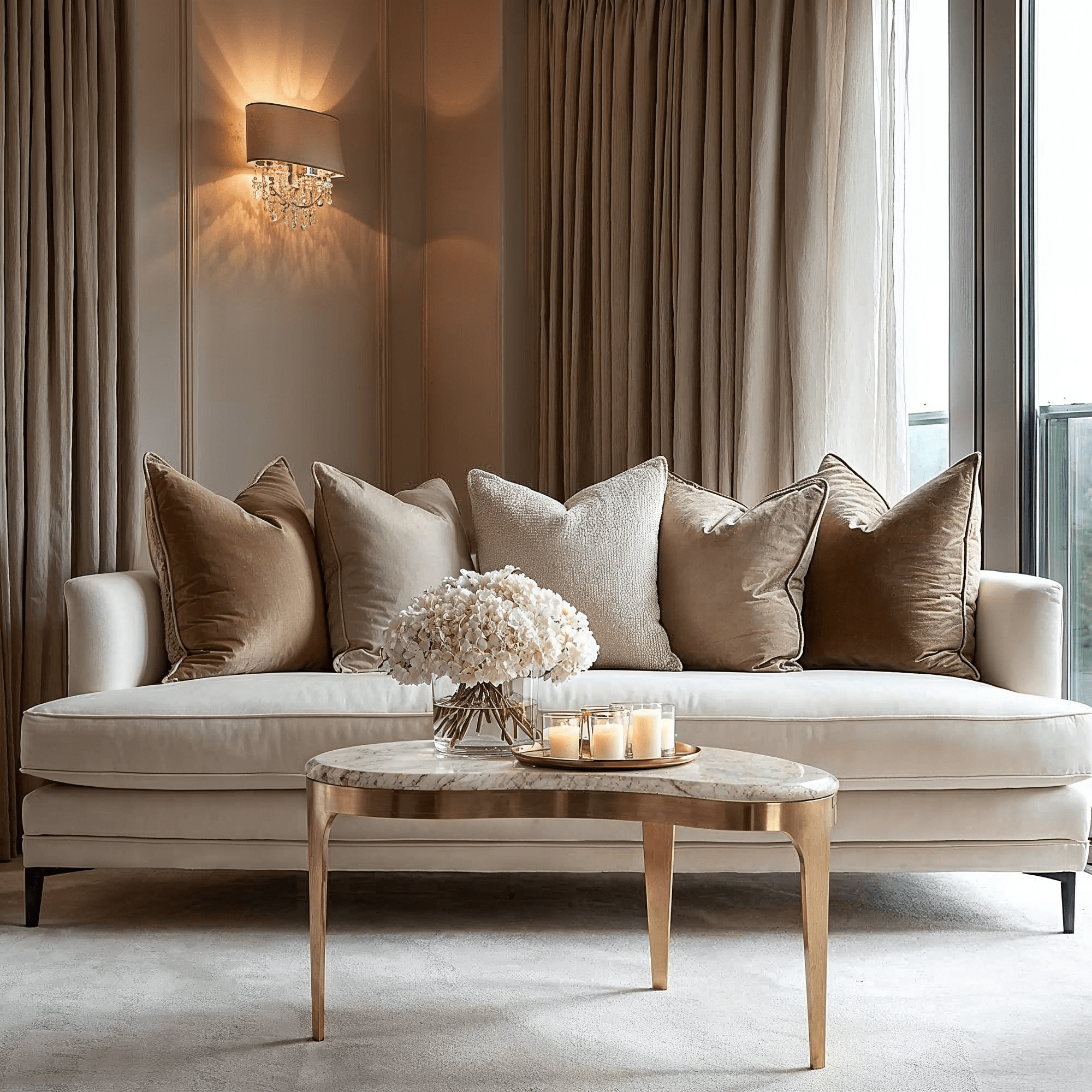Josephine Antique Bronze Abstract Shaped Coffee Table with Taupe Marble Top Furniture