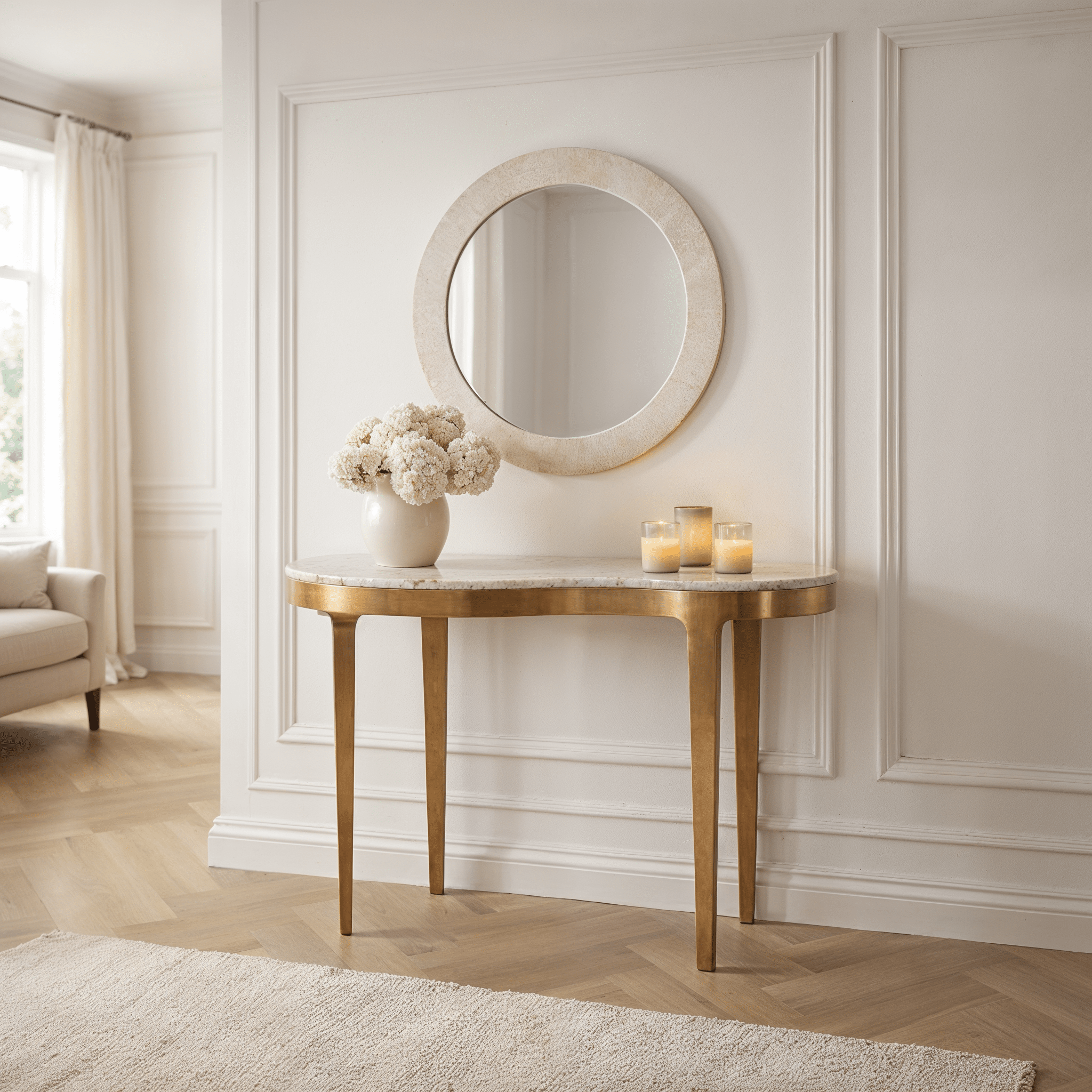 Josephine Antique Bronze Abstract Shaped Console Table with Taupe Marble Top Furniture