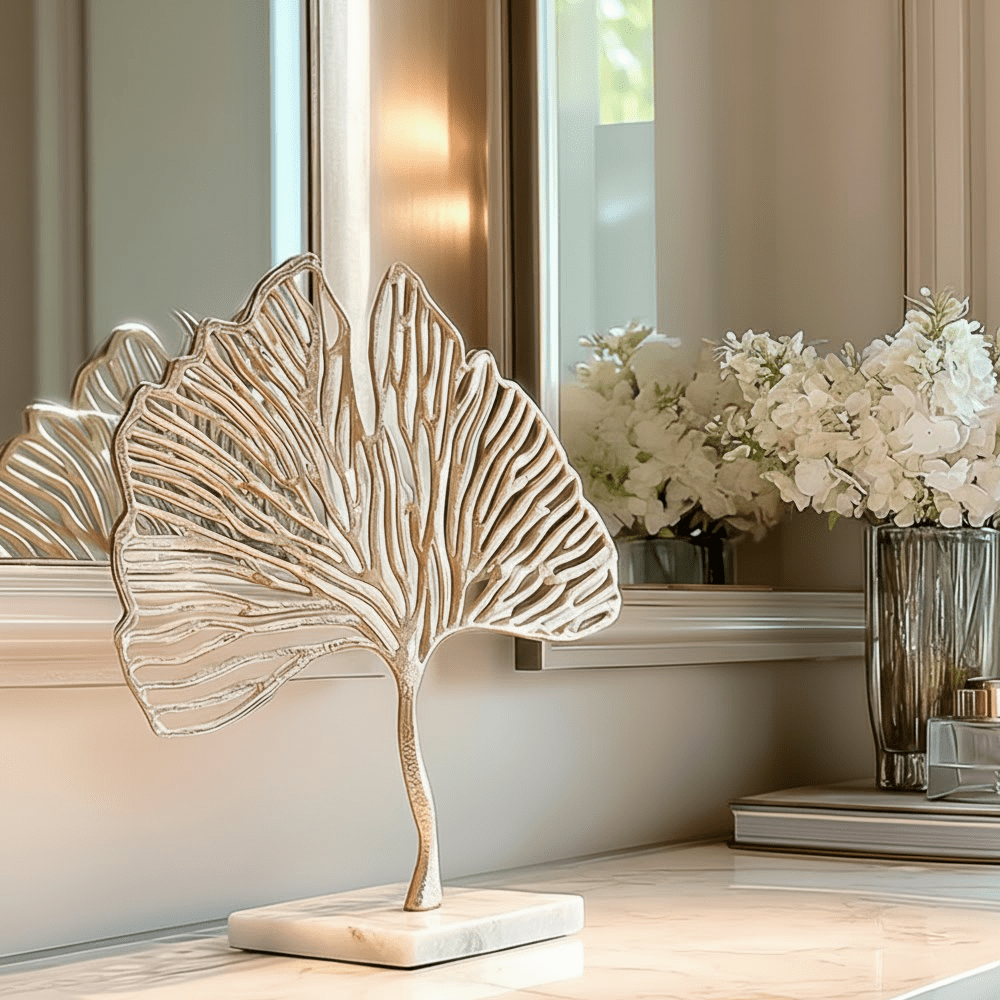Juana Gold Decorative Leaf Ornament on Marble Base Accessories