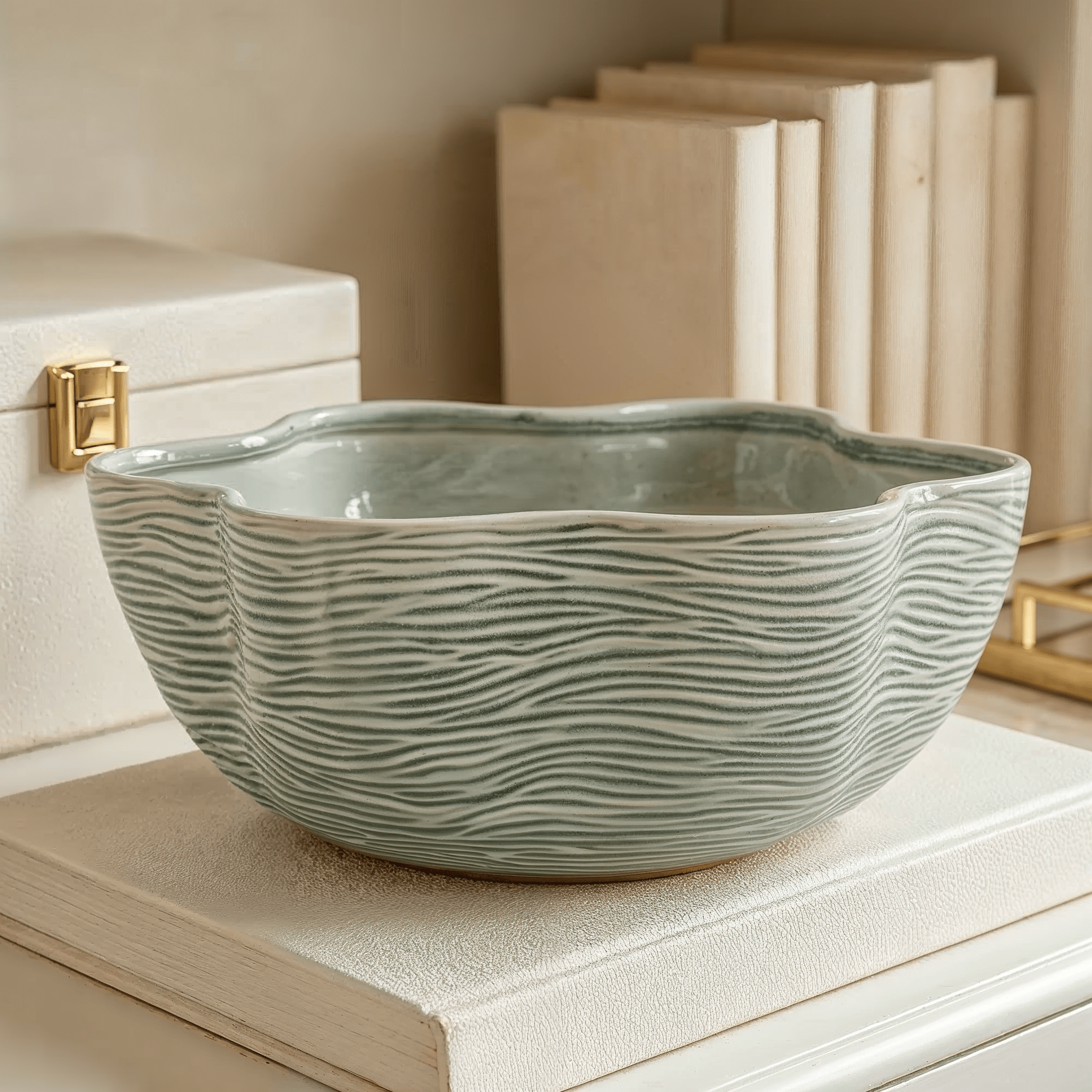 Jude Green Scalloped Edge Decorative Bowl Accessories