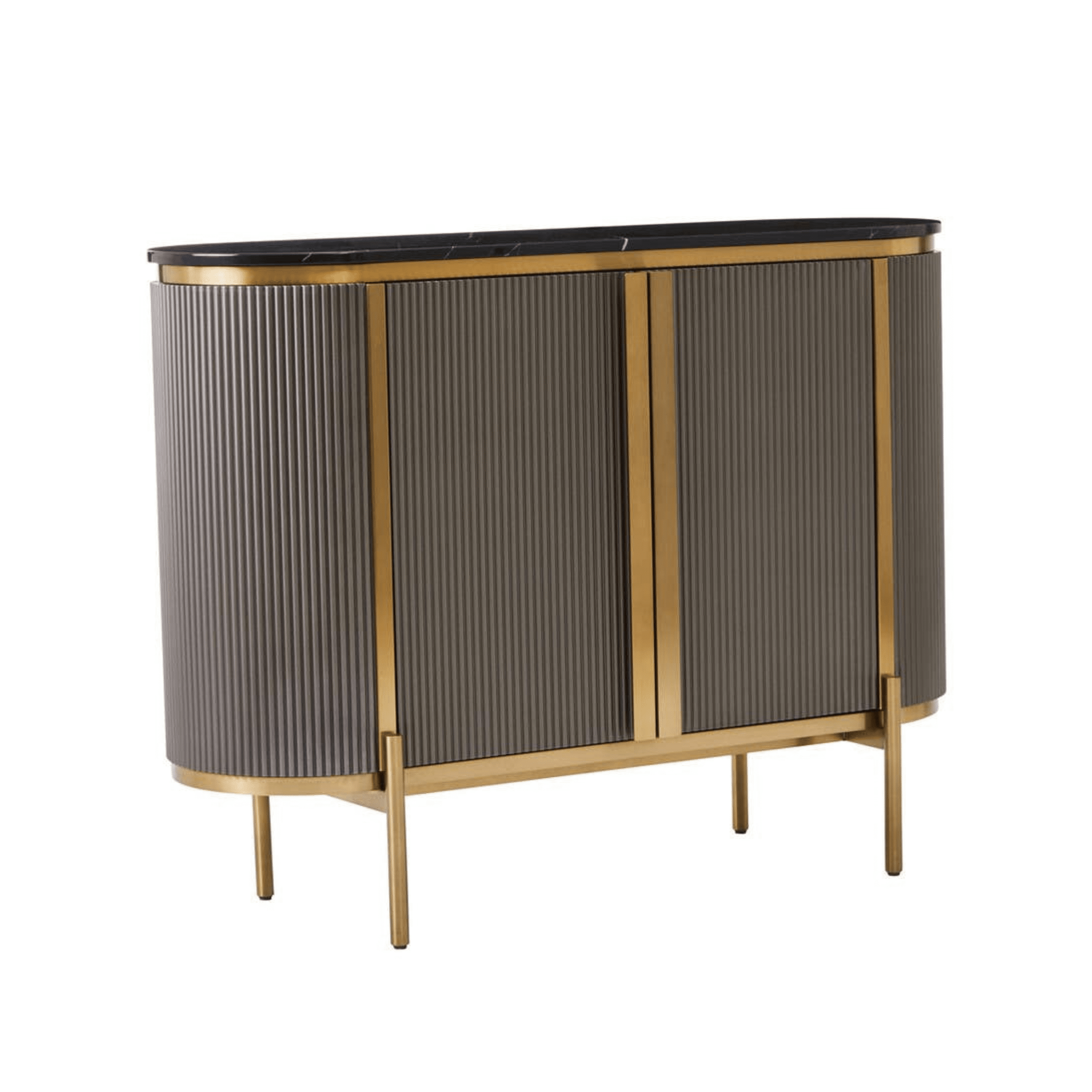 Junia Grey & Gold Ribbed 2 Door Sideboard with Black Marble Top Furniture