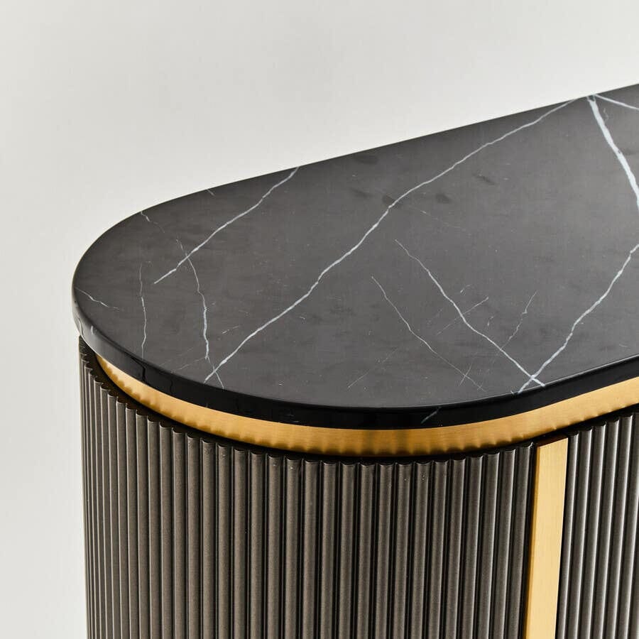 Junia Grey & Gold Ribbed 2 Door Sideboard with Black Marble Top Furniture