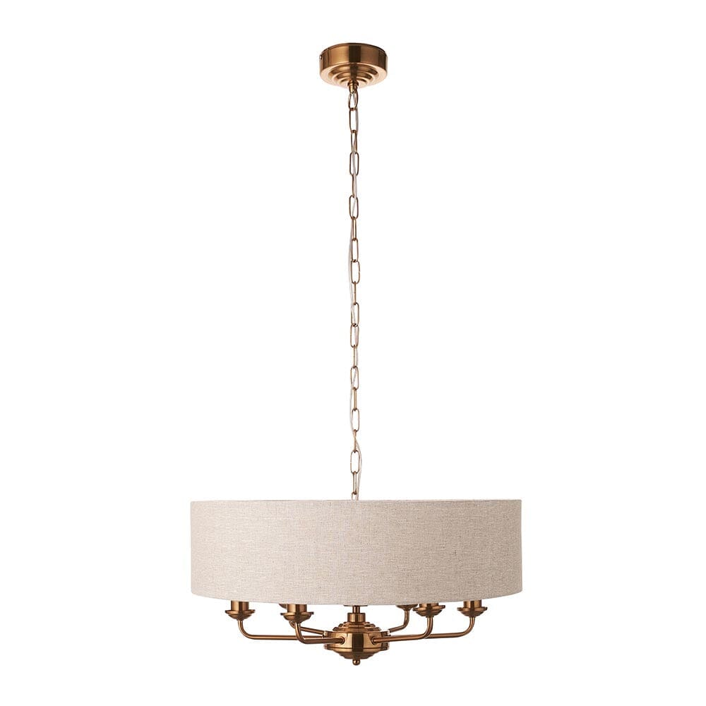Juniper 6 Light Brass Pendant Ceiling Light with Neutral Shade Lighting
