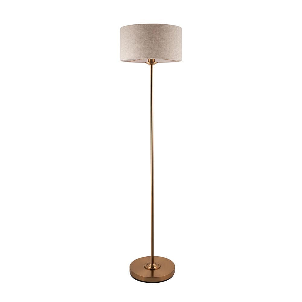Juniper Brass Floor Lamp with Neutral Shade Lighting