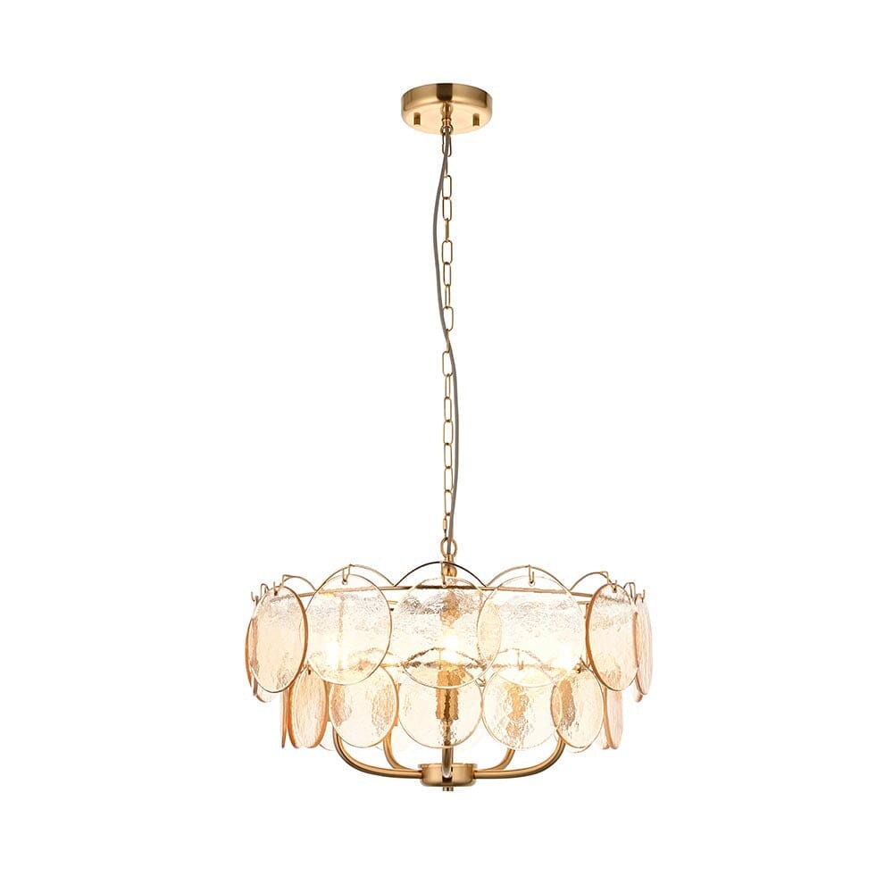 Juno Brushed Brass & Champagne Glass 5 Light Pendant Ceiling Light Lighting