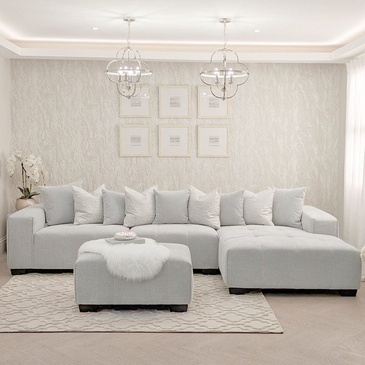 Kace Cloud Grey Boucle Tufted Sofa Range Sofa