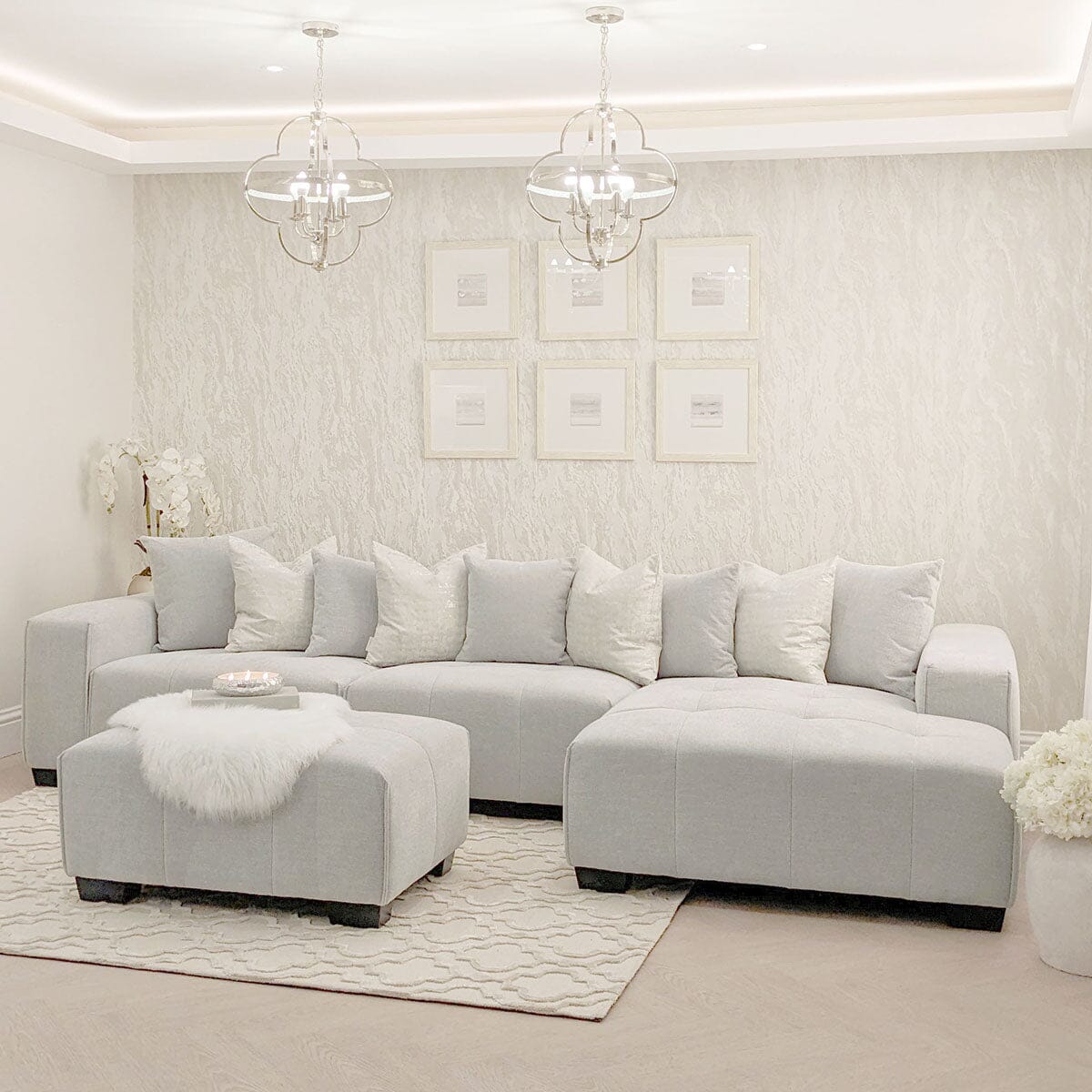 Kace Cloud Grey Boucle Tufted Sofa Range Sofa