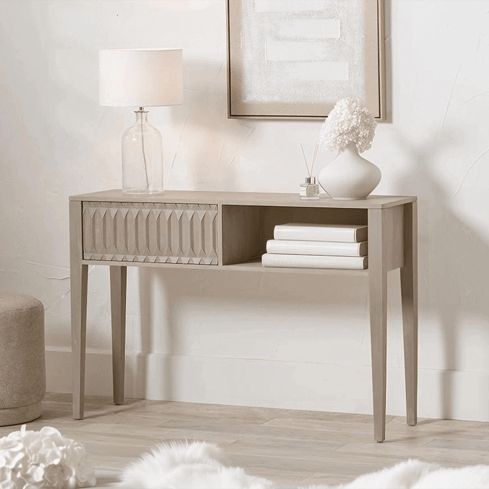 Kamala Light Grey Mango Wood 1 Drawer Console Table Furniture