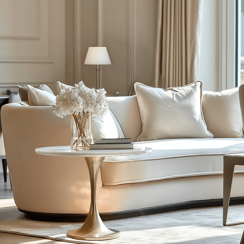 Karine Gold Side Table with White Marble Top Furniture
