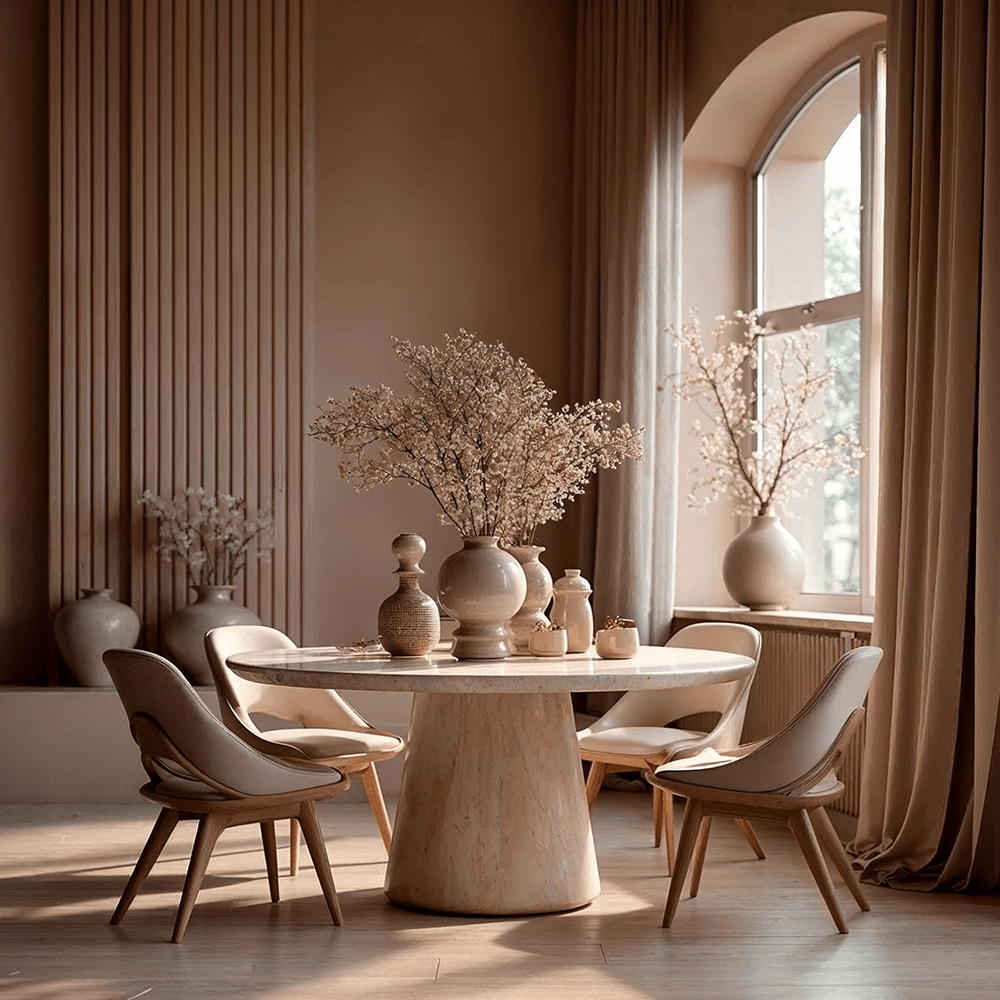 Katrina Travertine Indoor/Outdoor Round Dining Table Furniture