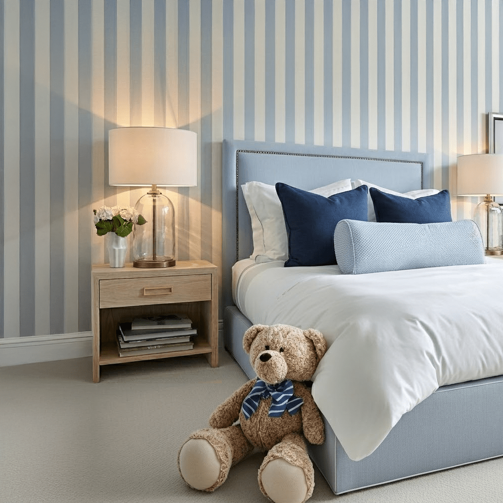 Kaya Blue & Cream Striped Wallpaper Home Improvement
