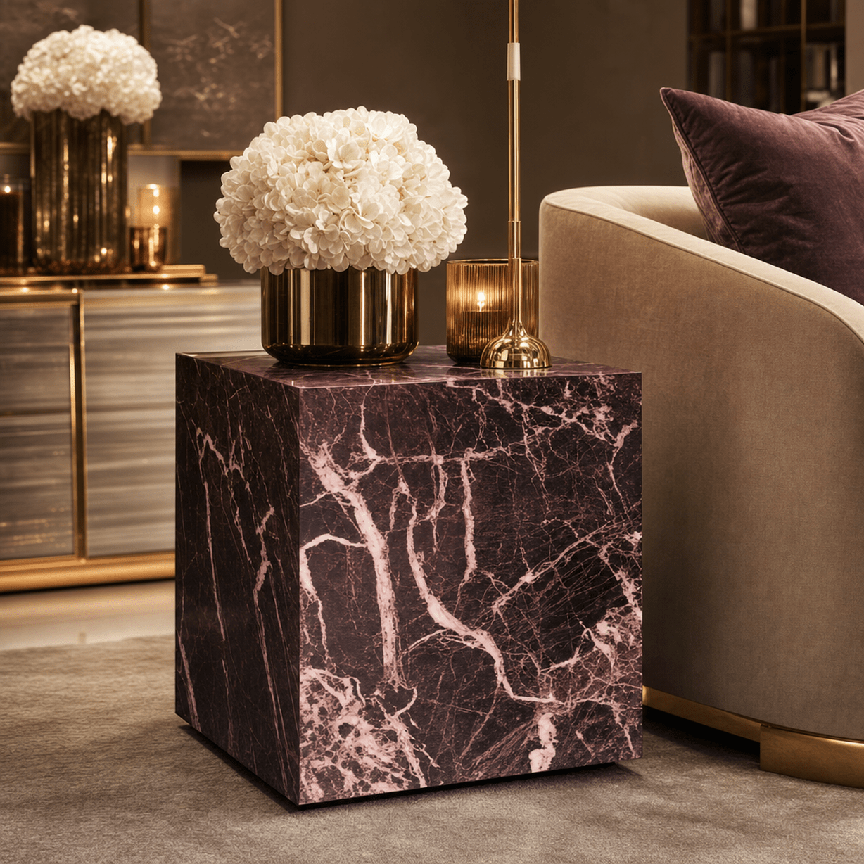 Kennedy Burgundy Marble Side Table Furniture