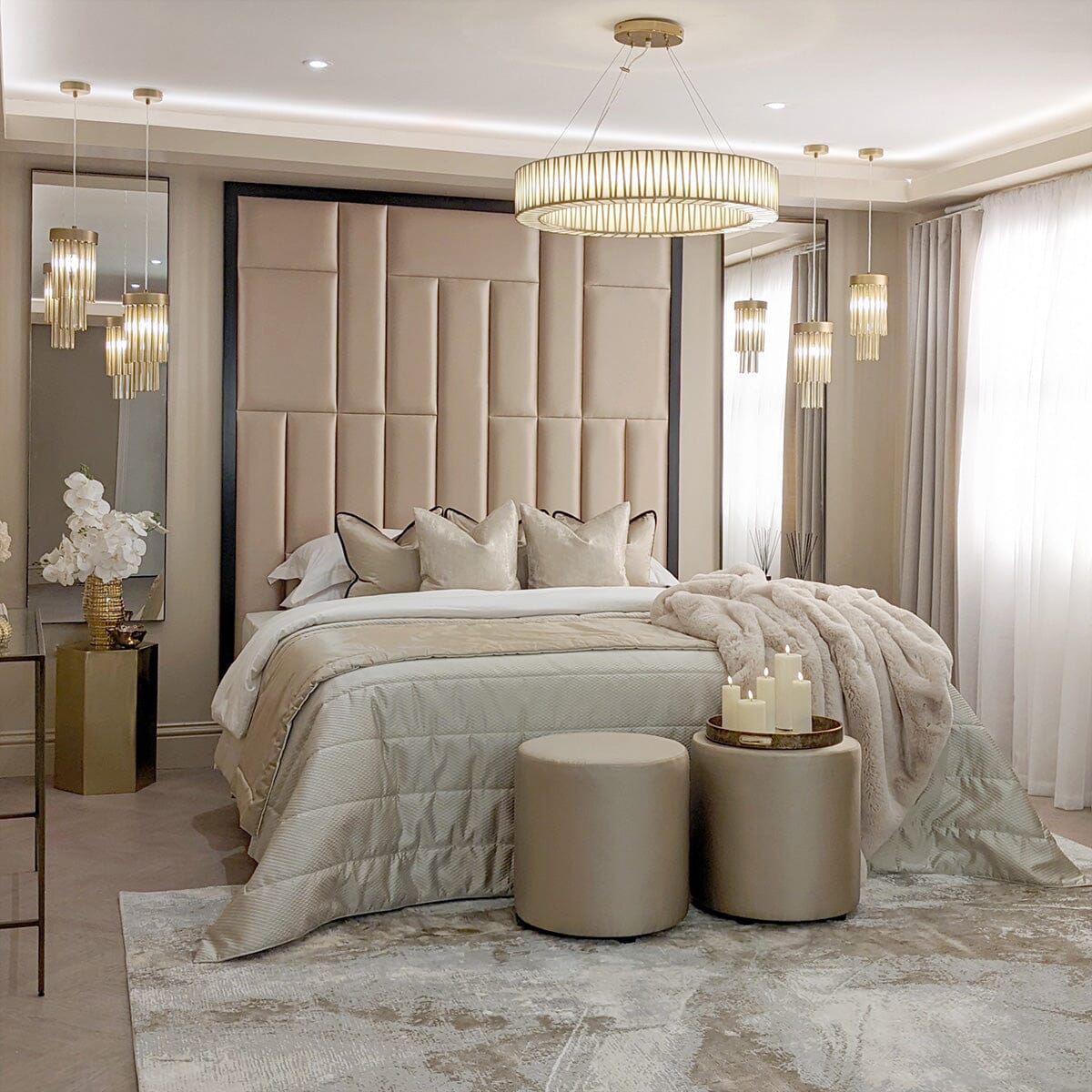 Kensington Serena Hazel Satin Premium Headboard with Black Frame MTO Beds and Headboards