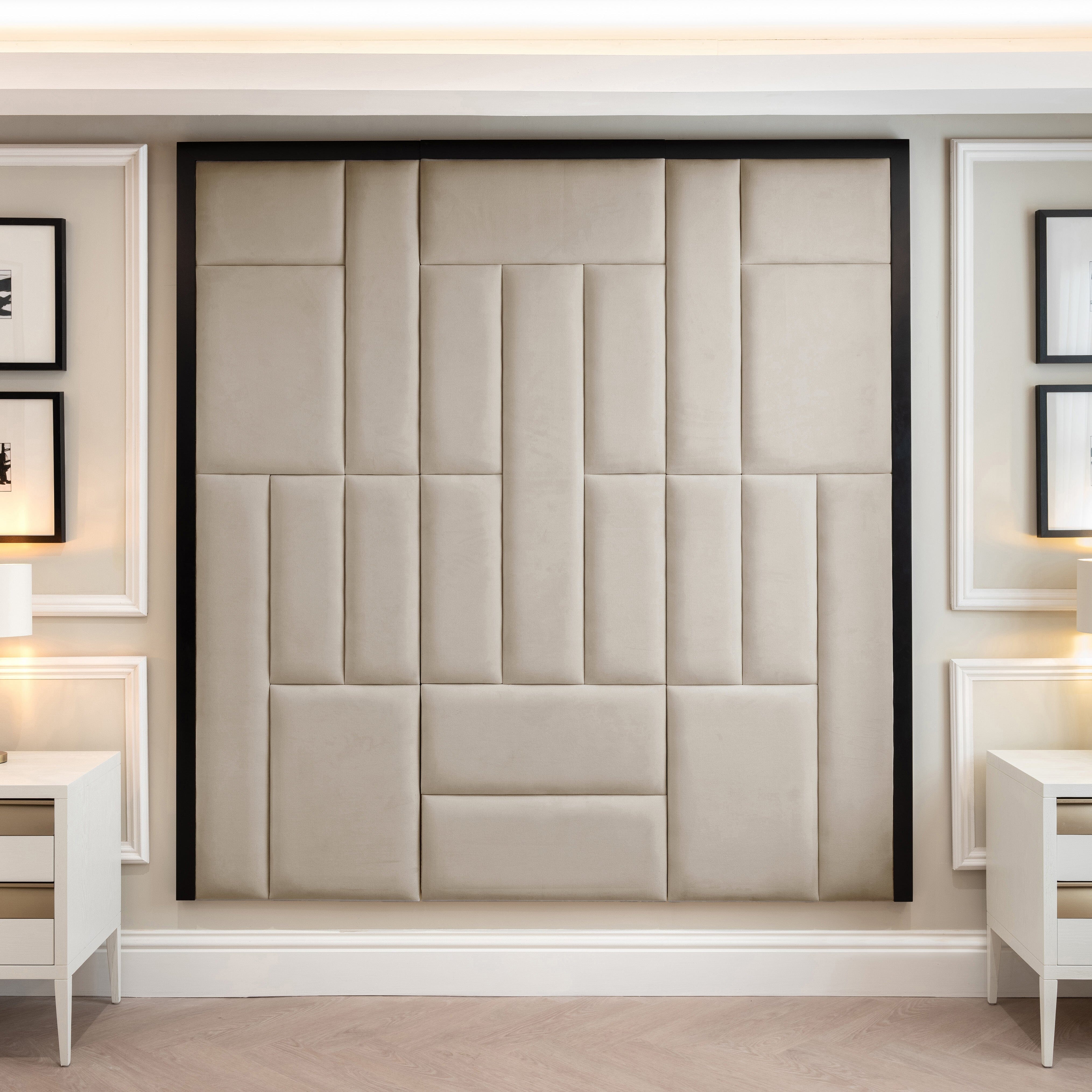 Kensington Smoke Grey Premium Headboard with Black Wooden Frame MTO Beds and Headboards