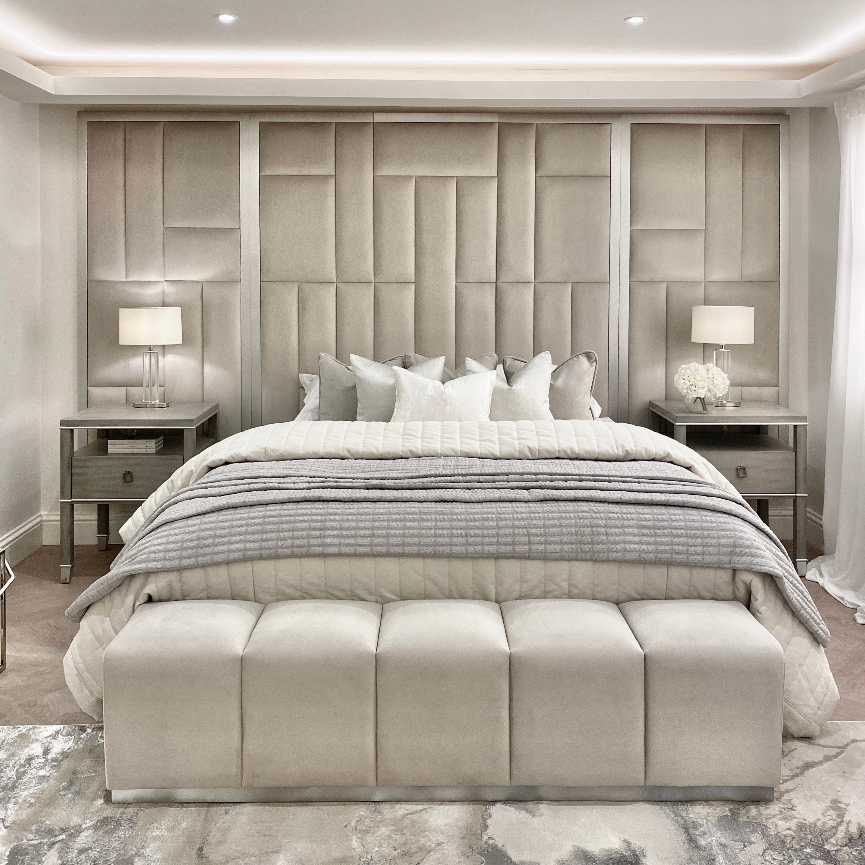 Kensington Smoke Grey & Silver Premium Abstract Headboard MTO Beds and Headboards
