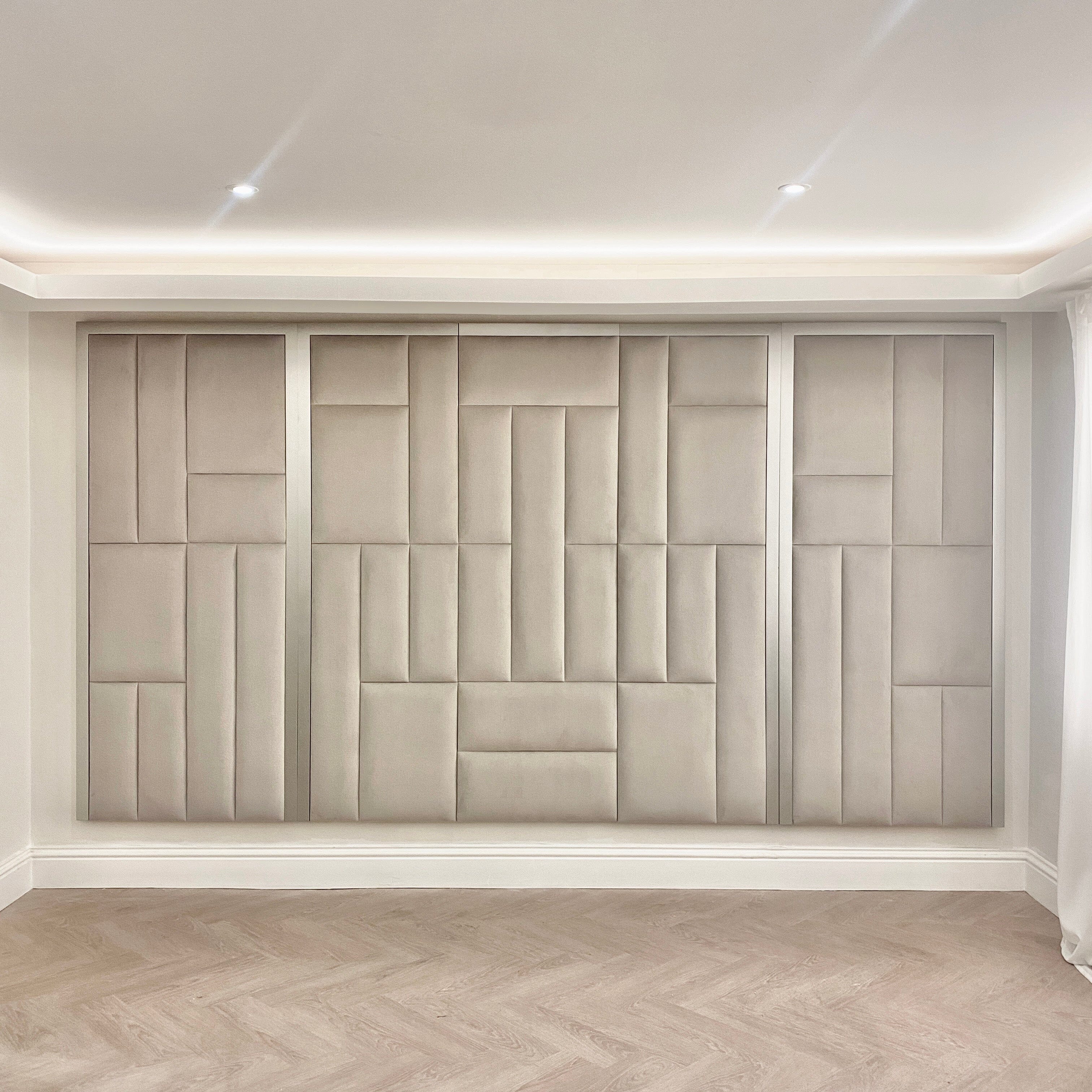 Kensington Smoke Grey & Silver Premium Abstract Headboard MTO Beds and Headboards Double With Wings
