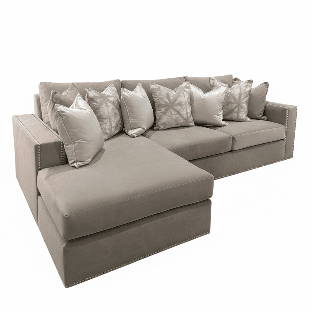 Kiara Mink Velvet Sofa Collection With Brass Studs Sofa