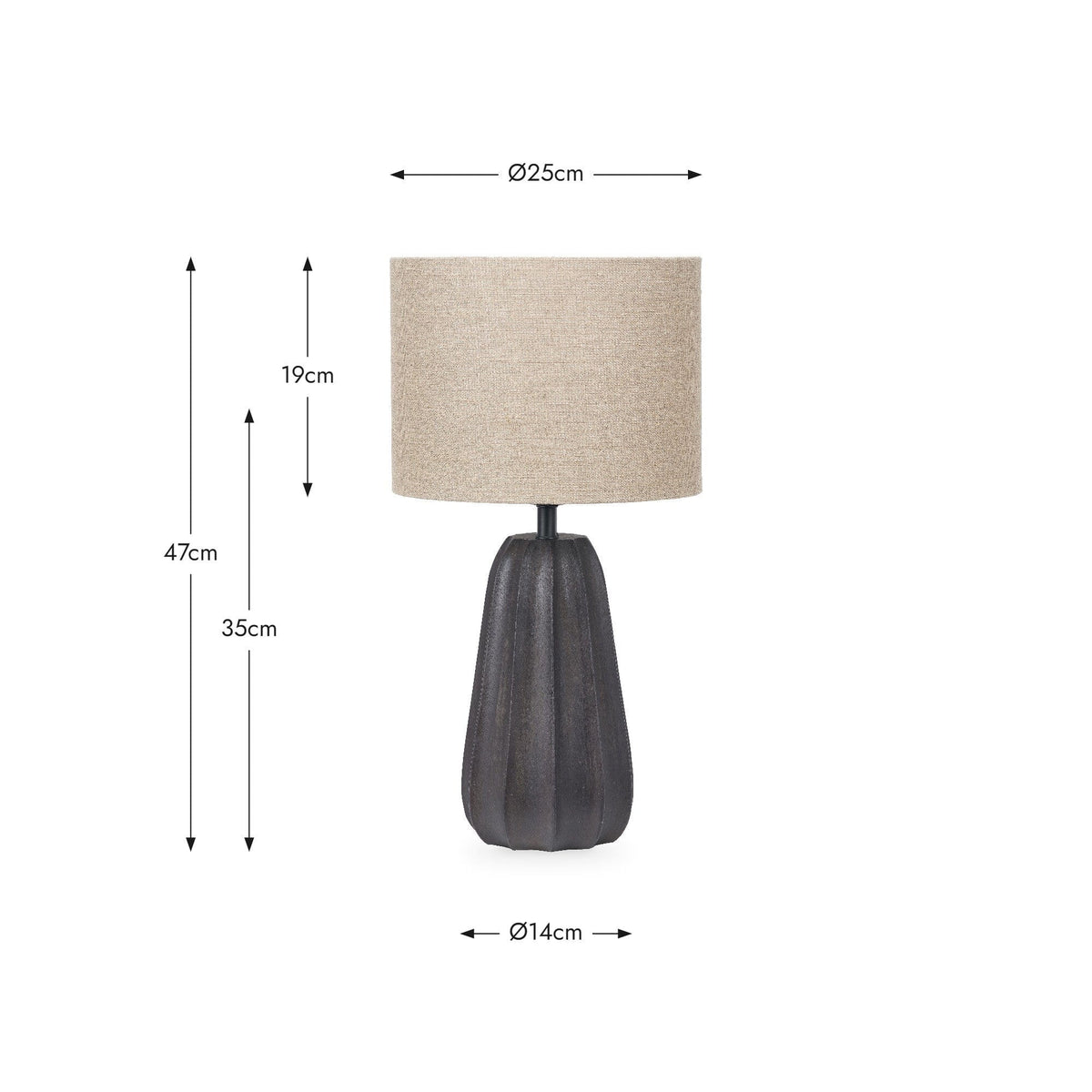 Kimpala Black Tall Textured Wooden Table Lamp with Cream Shade Lighting