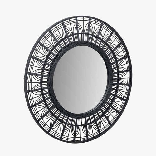 Kiruna Black Bamboo Frame Round Wall Mirror Accessories