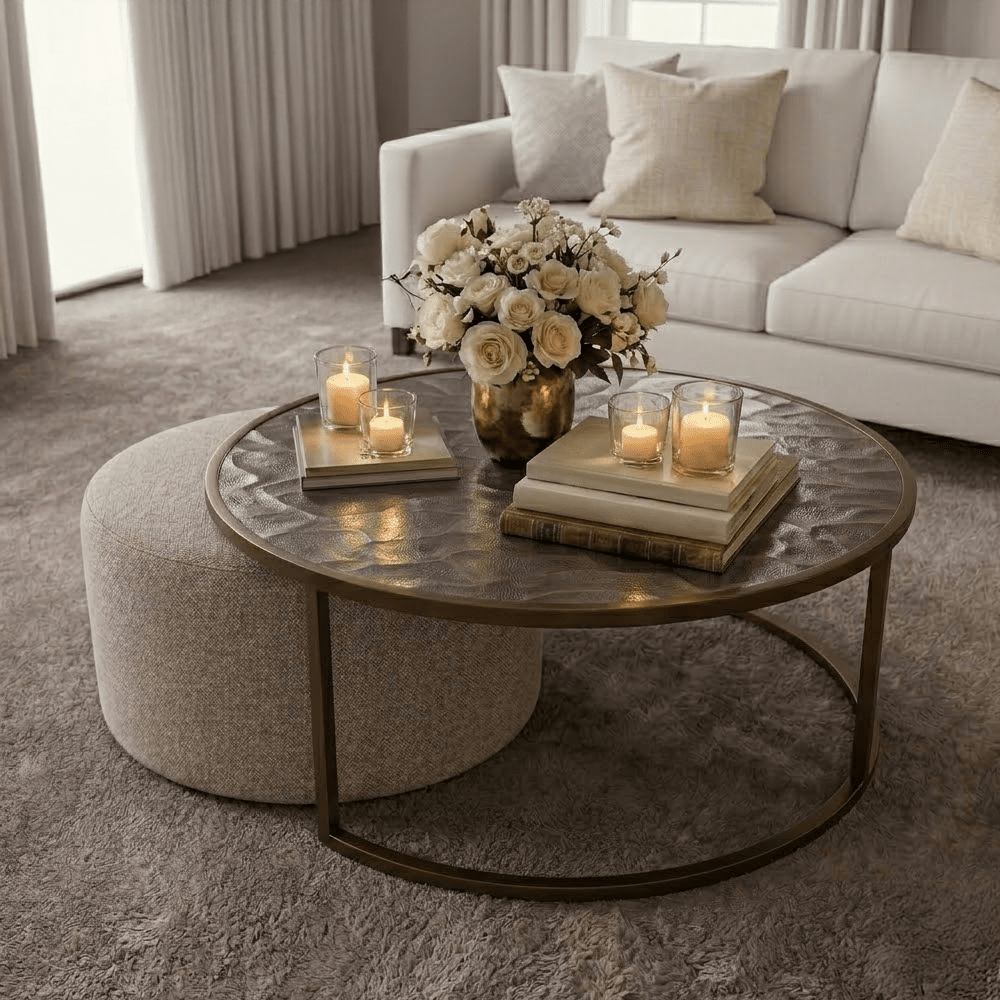Lancaster Bronze Ripple Effect Coffee Table with Nesting Pouffe Furniture