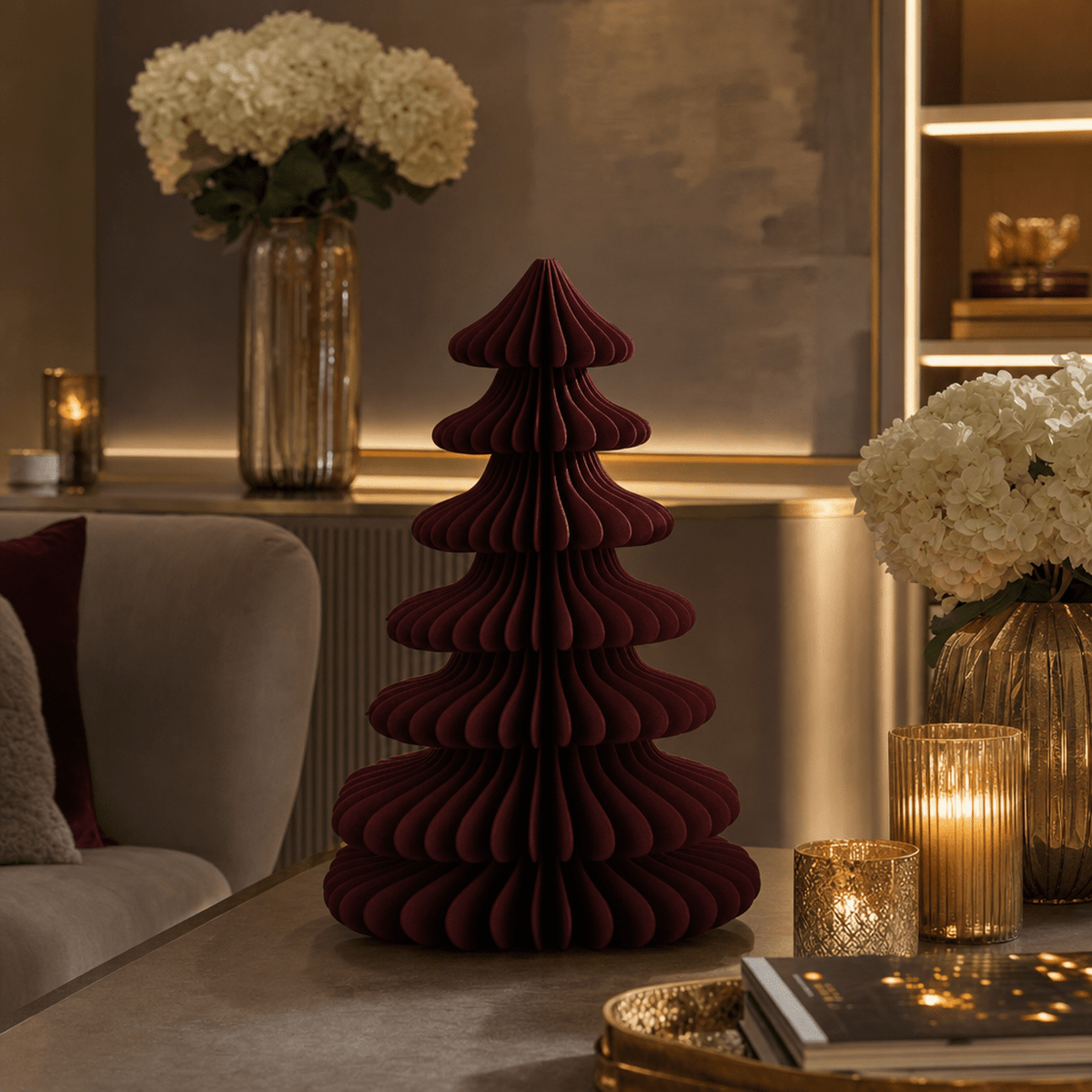 Large Burgundy Paper Christmas Tree Ornament Accessories