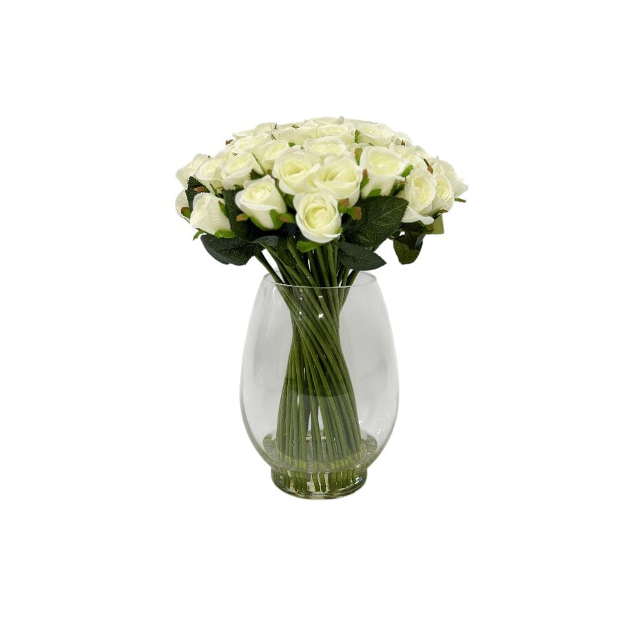 Large Cream Faux Rose Arrangement in Fishbowl Vase Accessories