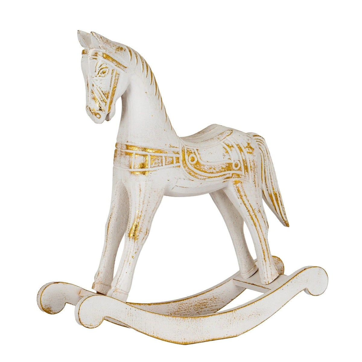 Large Decorative Cream & Gold Rocking Horse Ornament Accessories