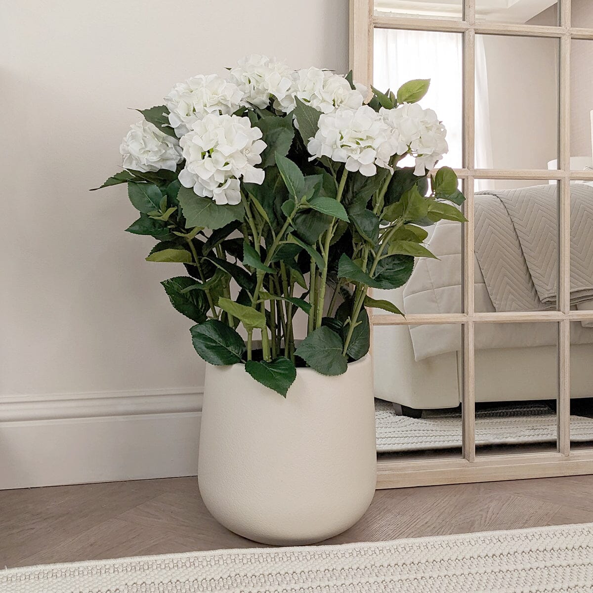 white hydrangea potted plant Large White Faux Hydrangea Potted Plant
