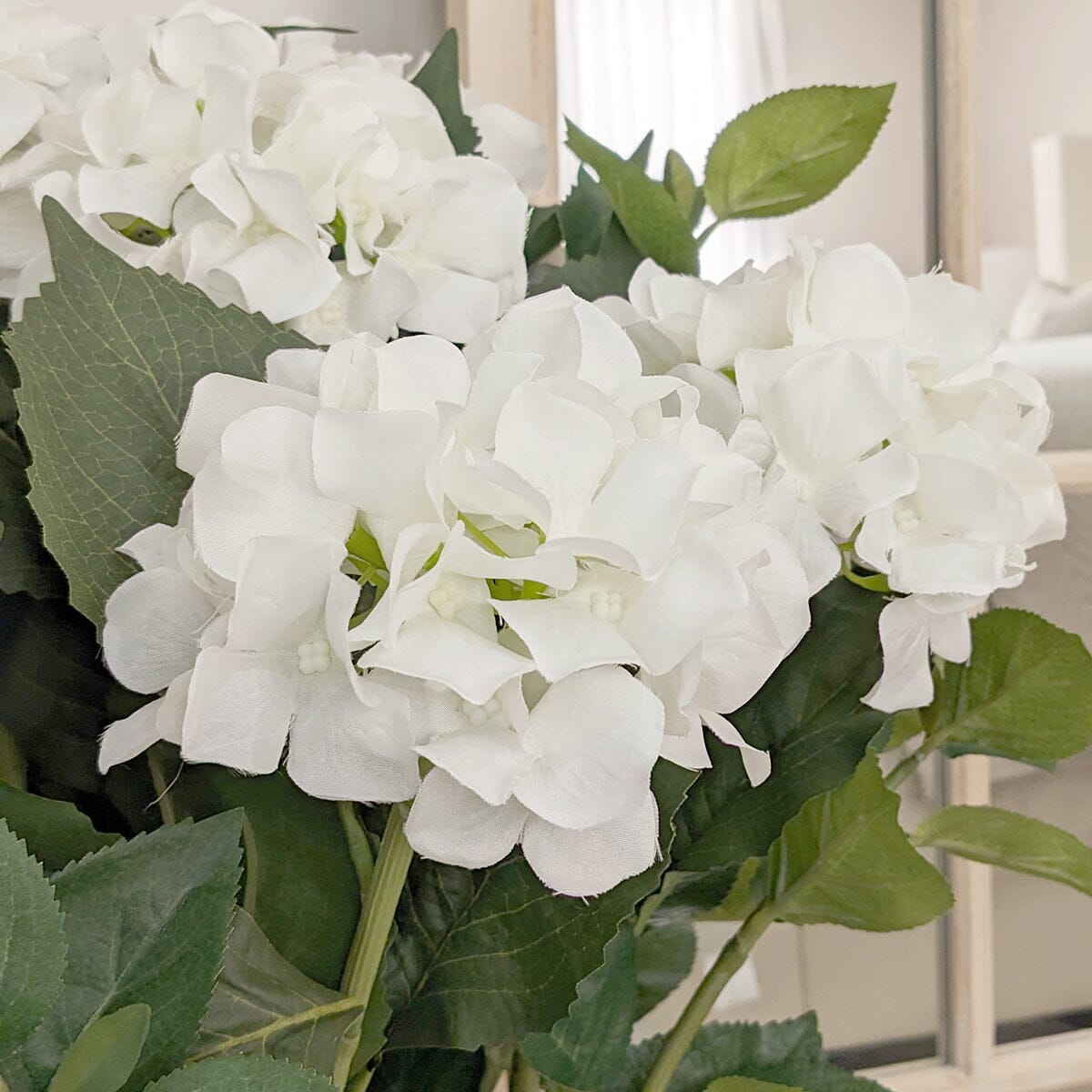 Large White Faux Hydrangea Potted Plant Accessories