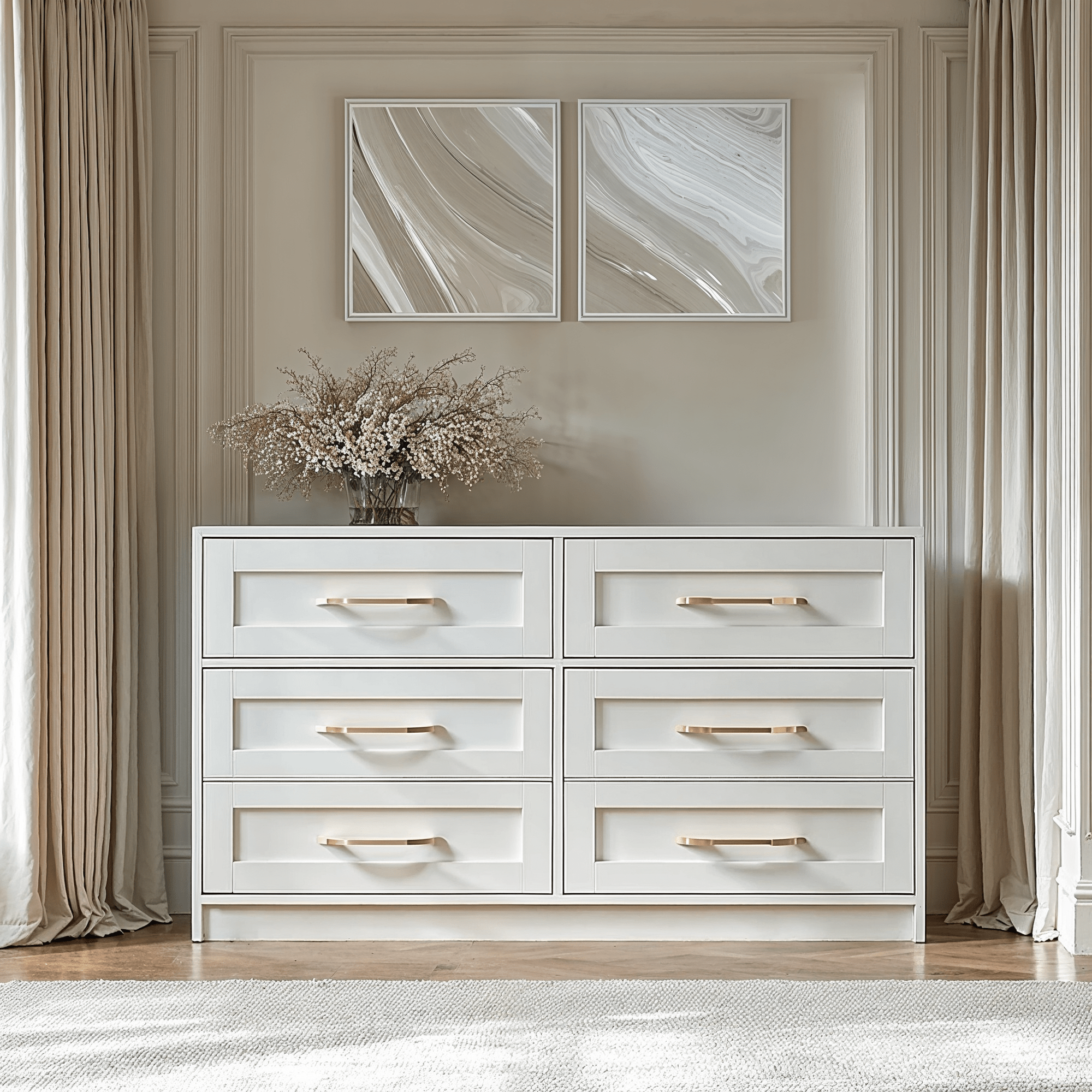 Layla White 6 Drawer Chest with Gold Handles Layla White 6 Drawer Chest with Gold Handles