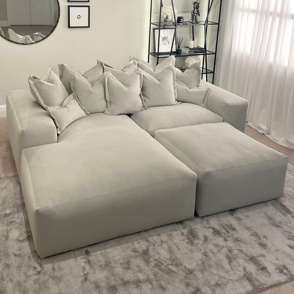 Lenox Silver Velvet Pillow Back Modular Sofa Range MTO Sofa