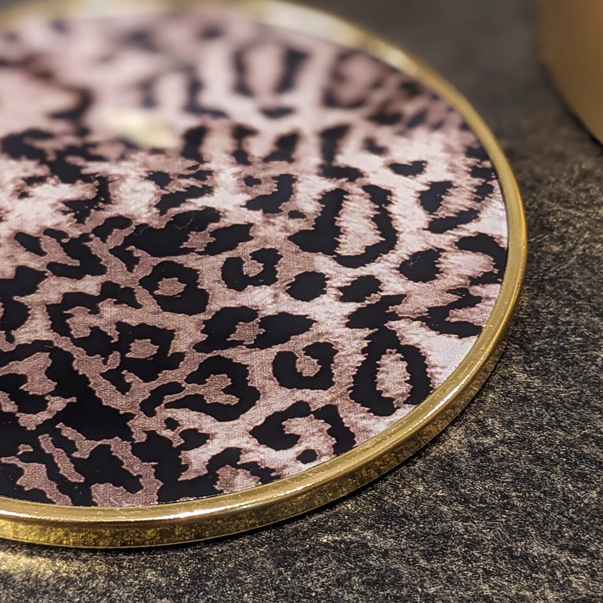 Leopard Print Coasters with Gold Holder - Set of 4 Accessories