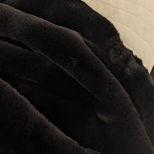 Lili Extra Thick Faux Fur Black Throw Textiles